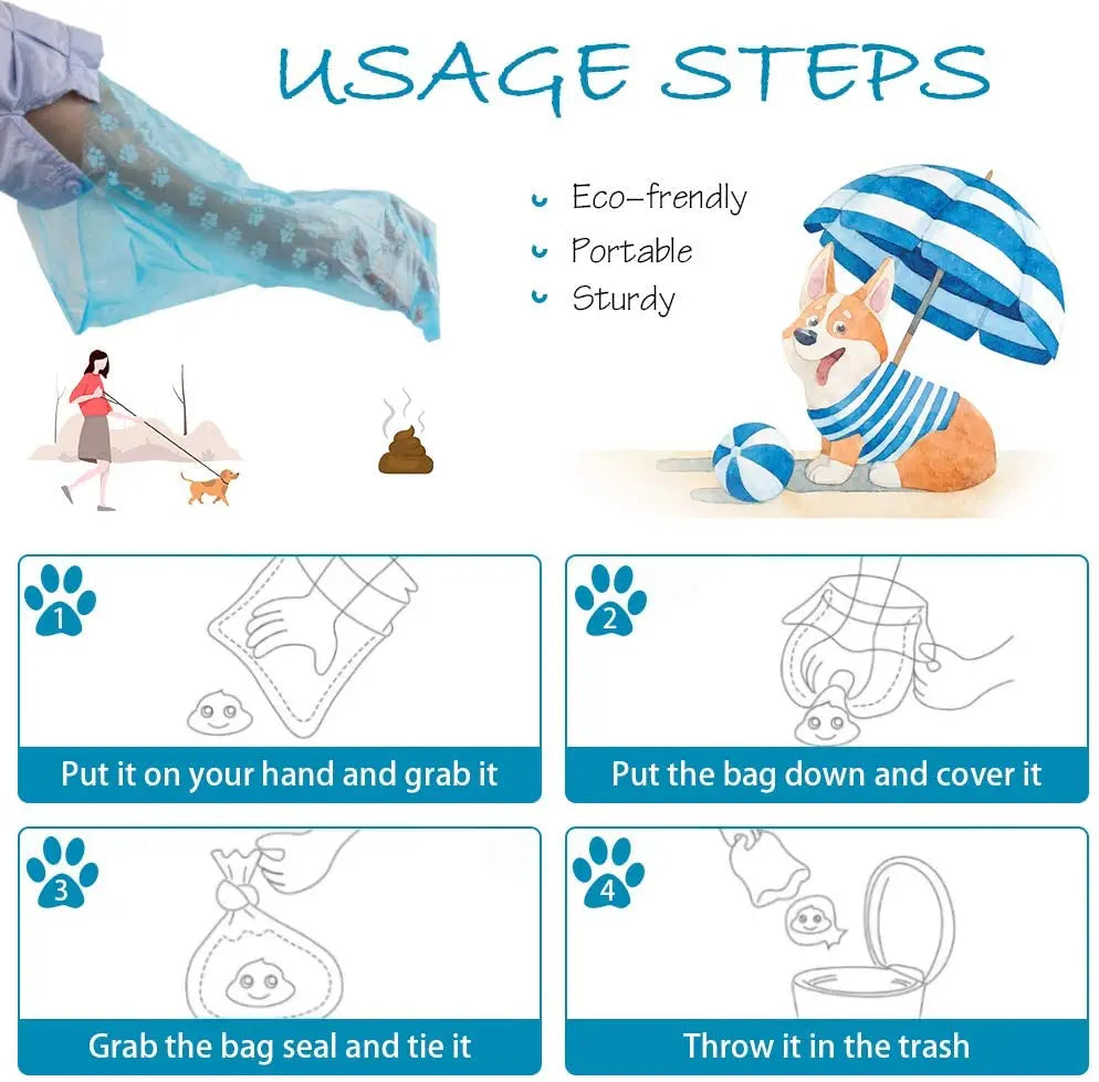 Pet Disposable Waste Bags and Bone Bag Dispenser with Leash Clip