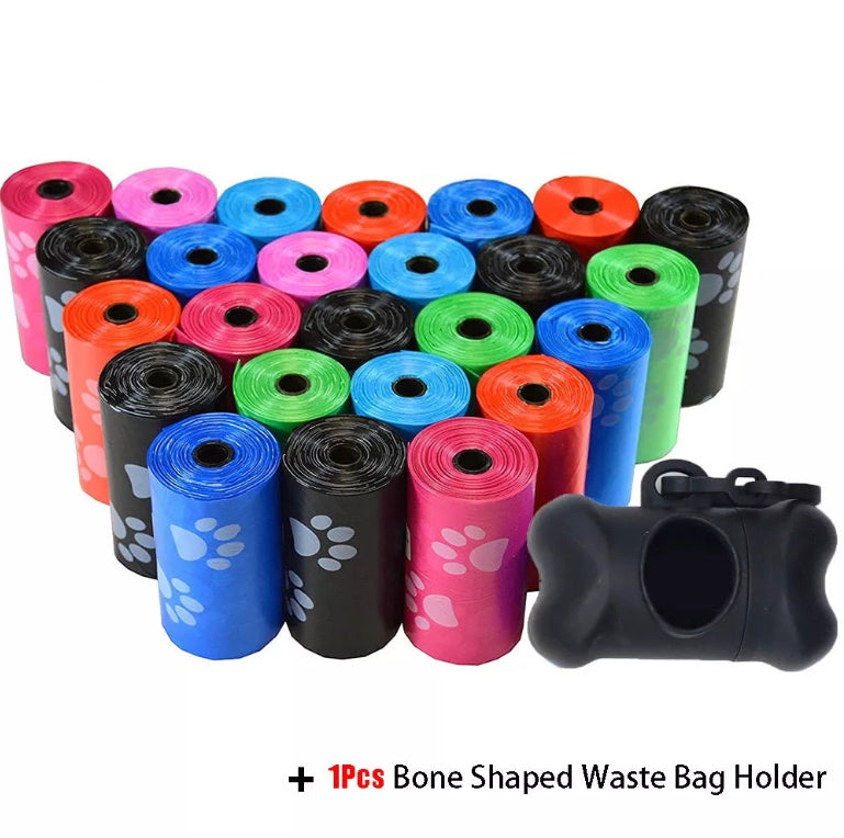 Pet Disposable Waste Bags and Bone Bag Dispenser with Leash Clip